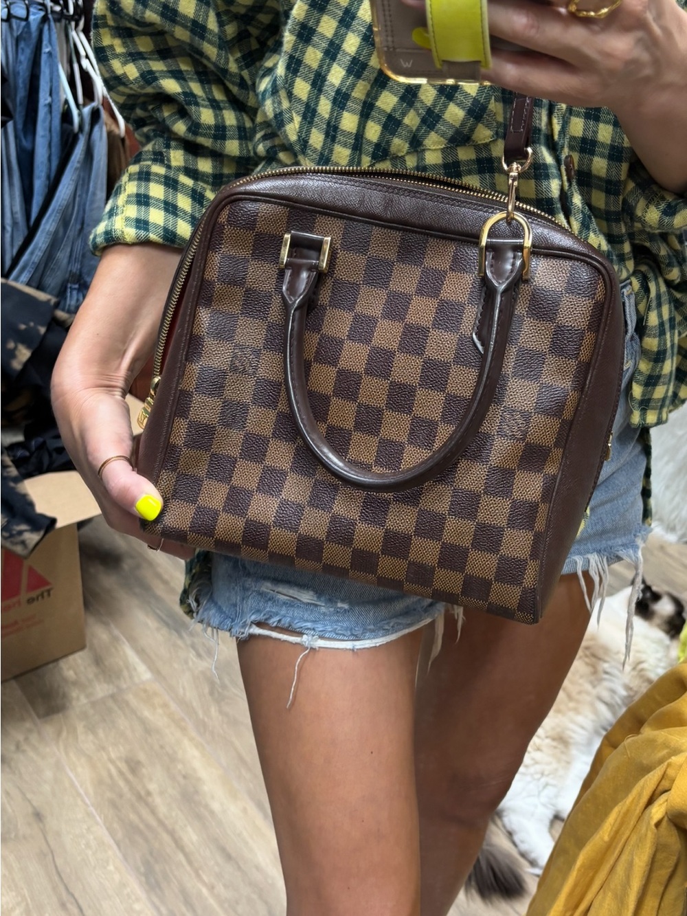 Louis Vuitton Brown Damier Canvas Satchel with Dark Brown Trim